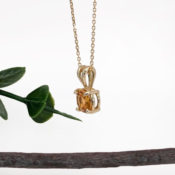Solitaire Citrine Pendant in Solid 14K Gold | Rabbit Bail | Fine Jewelry - Picture 4 of 5
